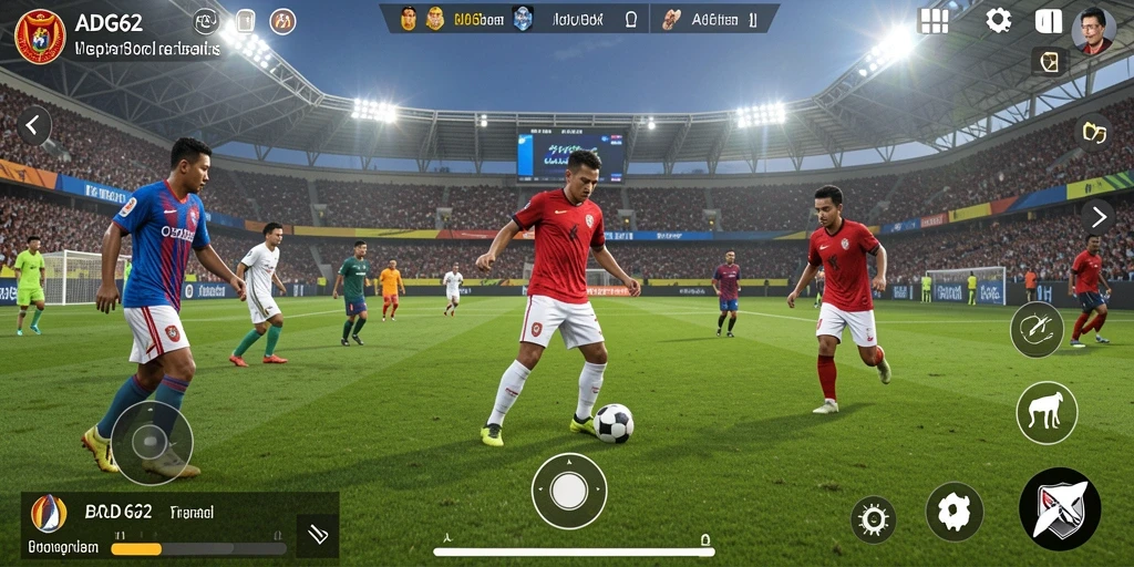 Screenshot utama ADG62 menampilkan aksi seru dalam permainan sepak bola.