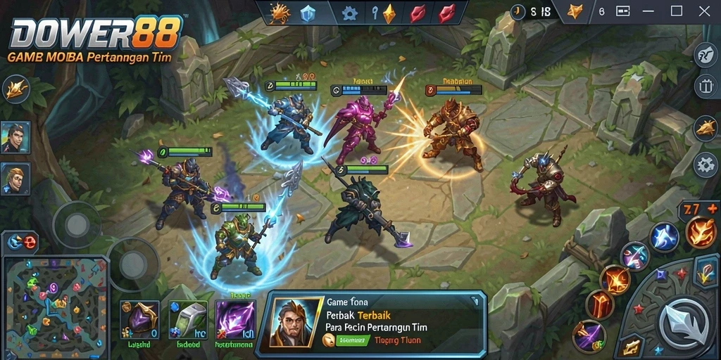 Gameplay menegangkan DOWER88 dengan pertempuran tim yang strategis.