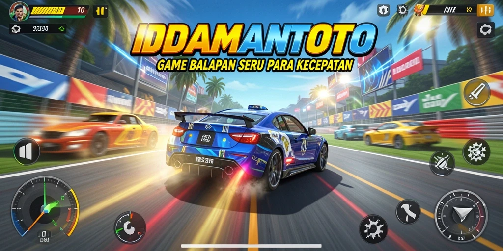 Screenshot gameplay IDAMANTOTO menunjukkan balapan seru dengan grafis menawan.