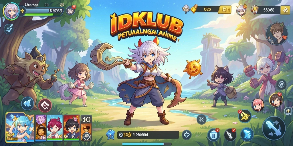 Tangkapan layar utama IDKLUB dengan karakter anime yang menampilkan aksi seru.