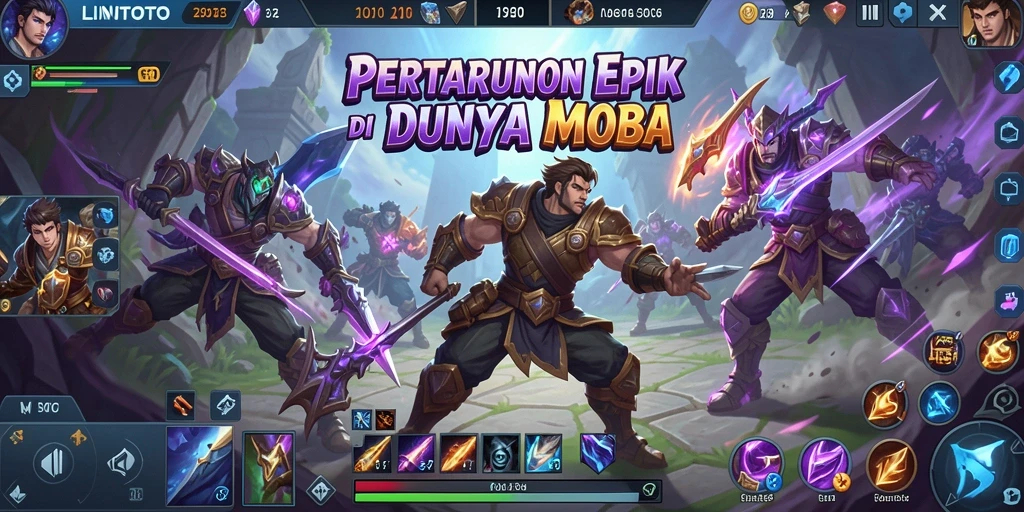 Tangkapan layar LINITOTO menampilkan aksi pertempuran MOBA yang intens dan seru.