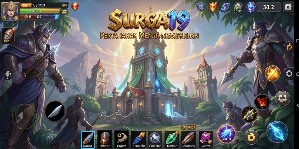 Tangkapan layar menunjukkan aksi seru pertahanan menara dalam SURGA19.